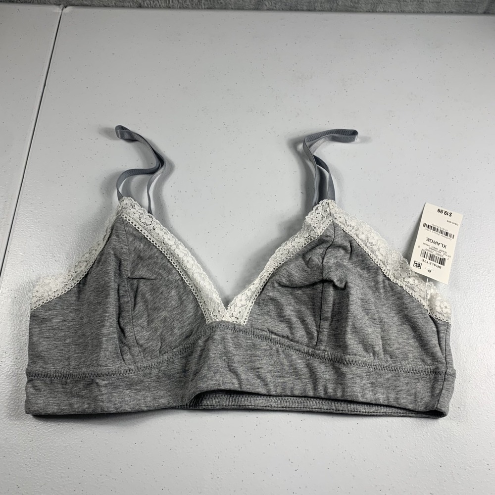 Jenni Women's Bralette XL Gray On Repeat Wide Lace Trim Bra Unlined Pullover NWT